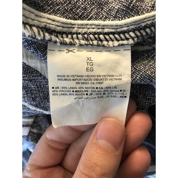 Old Navy Dress XL Linen Blend Gray / Blue White Ticking Stripe Shift Tunic - Picture 6 of 7